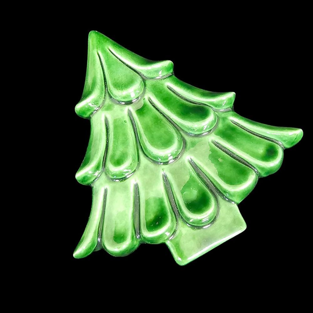 Vintage 80s Ceramic Christmas Tree Trinket Box Holiday Decor Lid and Bottom - Picture 6 of 10